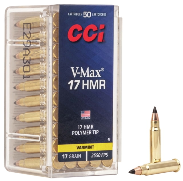  Ammunition V-Max .17 HMR 17 Grain Polymer Tip Rimfire 50 Rounds Ammo