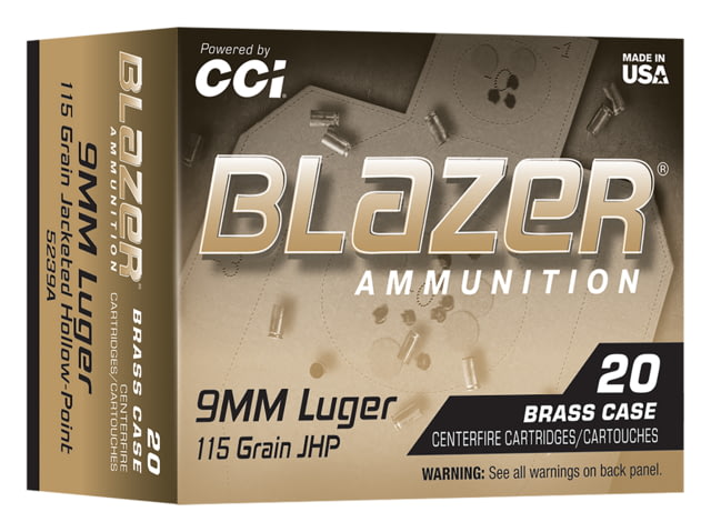  Blazer 9mmLuger 115gr Jacketed Hollow Point 20/Box Ammo