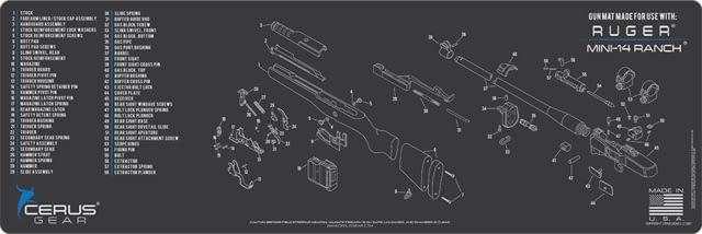 Cerus Gear RUGER MINI 14 RANCH SCHEMATIC RIFLE MAT - CHARCOAL GREY/CERUS BLUE 12 X 36 4E007E19 CE