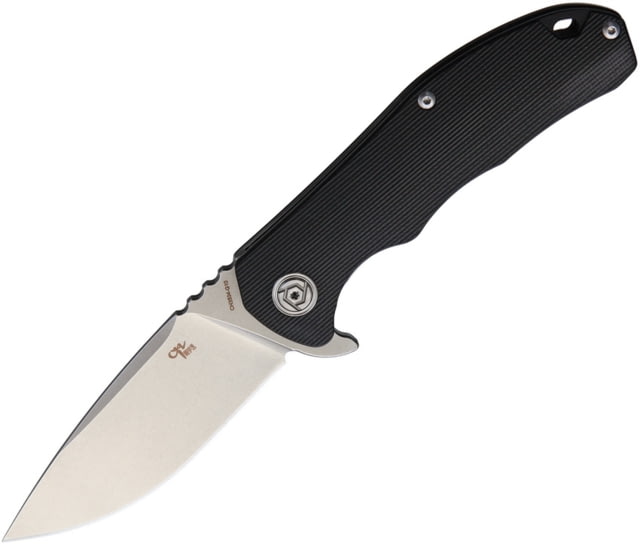 CH Knives Linerlock Folding Knife 3.5in Stonewash D2 Tool Steel Blade Black G10 Handle Pocket Clip