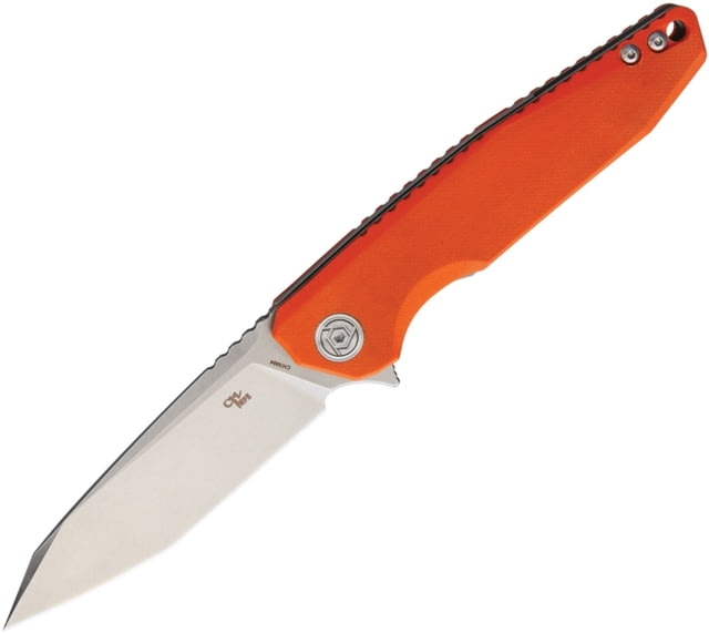 CH Knives Linerlock Folding Knife 3.88in Stonewash D2 Tool Steel Tanto Blade Orange G10 Handle Pocket Clip