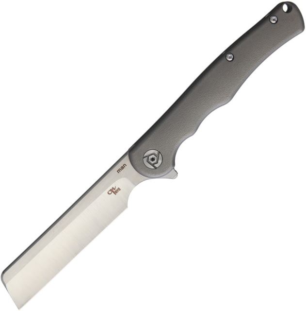 CH Knives Man Framelock Folding Knife 3.5" satin finish S35VN stainless blade Gray finger grooved titanium handle - Ch Knives