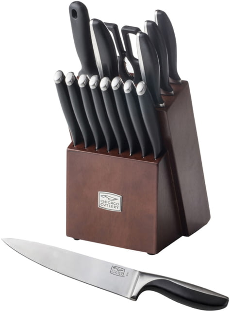 Chicago Cutlery Avondale 16pc Kitchen Set Knife Satin finish stainless handle with black polymer i - Chicago Cutlery
