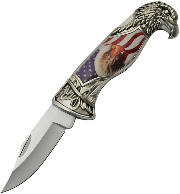 China Made American Eagle Lockback Folding Knife 3.25" satin finish stainless clip point blade Silver sculpted aluminum handle - China Made