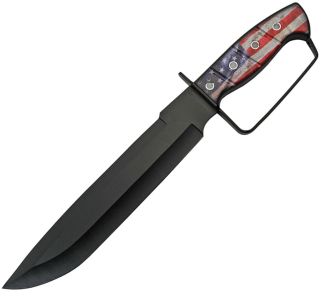 China Made American Flag Bowie Knife 9.75" black finish stainless clip point blade ABS handle - China Made