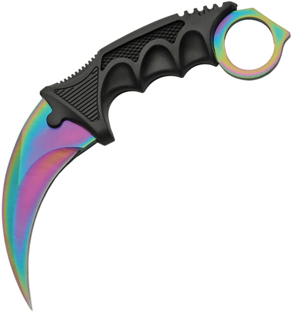 China Made Fixed Blade Karambit Spectrum Fixed Blade Knife 7.13in Overall 3.5in Spectrum Finish SS Karambit Blade Black Finger Grooved ABS Handle - China Made
