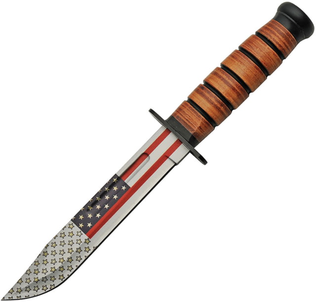 China Made Flag Combat Fighter Knife 7" blade Brown stacked leather handle - China Made