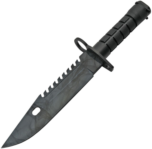 China Made M9 Military Camo Knife 8" gray and black finish stainless sawback clip po Black synthetic handle - China Made