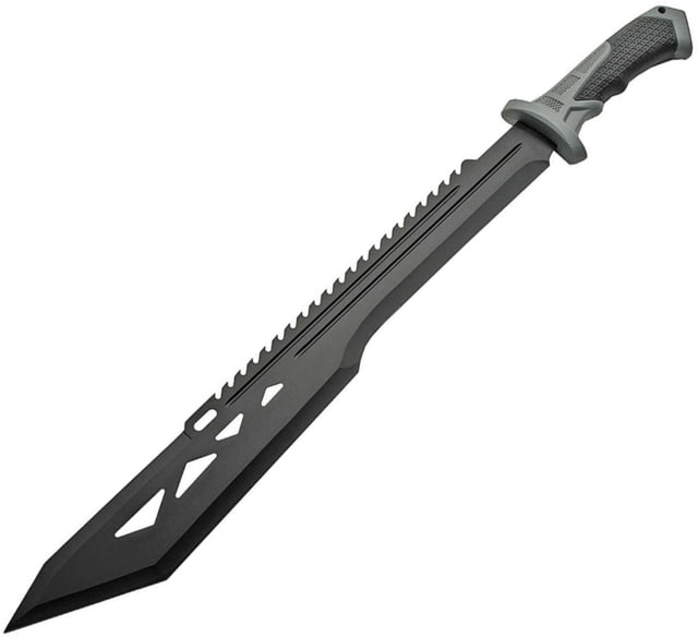 China Made Macho Machete Fixed Blade Knife 25in Overall 19.25in Black Sawback SS Blade Black/Gray Rubberized Synthetic Handle Black Nylon Belt Sheath - China Made