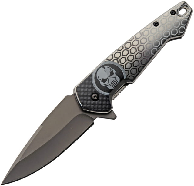 China Made Predator Framelock A/O 3.50 in Assisted Opening Folding Knife Black and gray titanium finish stainless