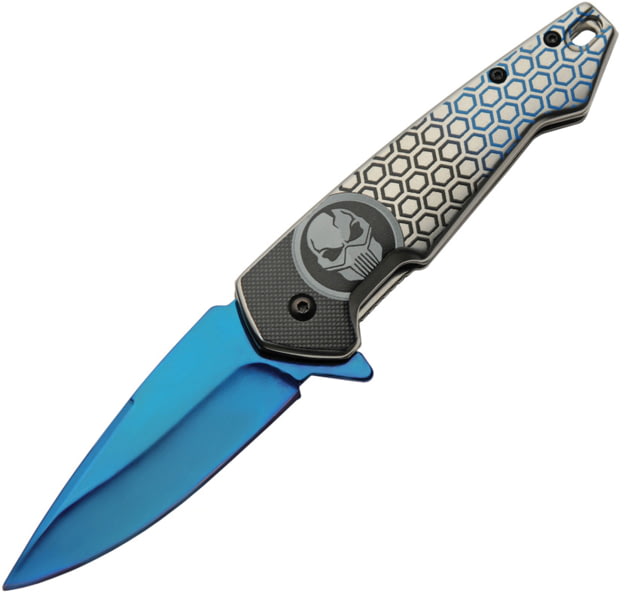 China Made Predator Framelock A/O 3.50 in Assisted Opening Folding Knife Black and blue titanium finish stainless - China Made