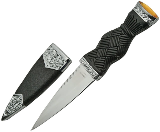 China Made Scottish Dirk Fixed Blade Knife 6.88in Overall 3.38in Mirror SS Dagger Blade Black Textured Plastic Handle Plastic Pommel Black Plastic - China Made