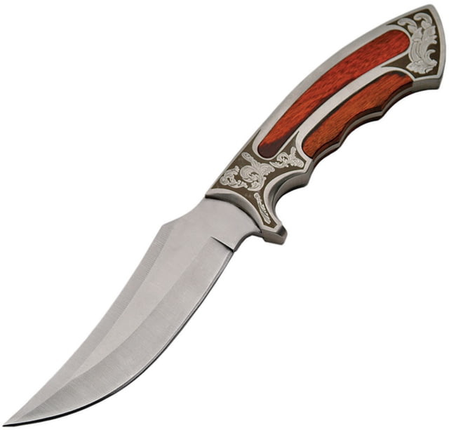 China Made Silver & Brown Fancy Bowie Fixed Blade Knife Gentleman Hunter Bowie 10in Overall 5in Satin SS Clip Point Brushed SS Handle Brown Pakkawood - China Made