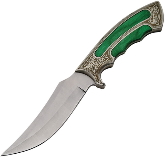China Made Silver & Green Fancy Bowie Fixed Blade Knife Gentleman Hunter Bowie 10in Overall 5in Satin SS Clip Point Brushed SS Handle Green Pakkawood - China Made