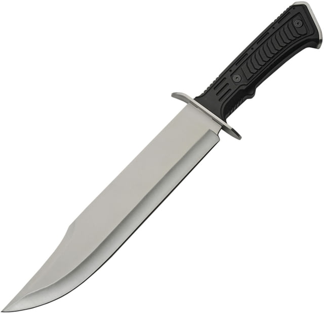 China Made Silver Tech Bowie Knife 9.5" satin finish 420 stainless clip point blade Black rubberized ABS handle - China Made