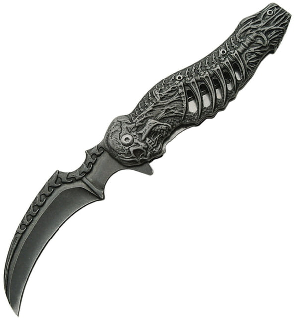China Made Skull Talon Linerlock A/O Folding Knife3.75inStainless Steel Black Stonewash Black StonewashStainless Handle
