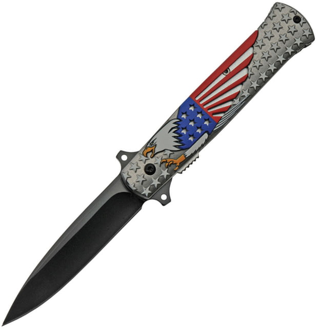 China Made Soaring Eagle Linerlock A/O Folding Knife 3.5" black finish stainless blade Silver sculpted aluminum handle - China Made