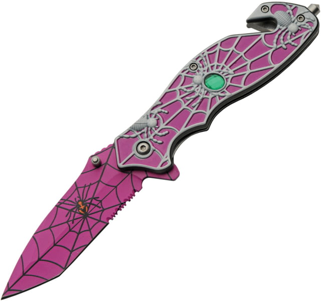 China Made Spider Web Linerlock A/O Purp 3.75 in Assisted Opening Folding Knife Purple ABS