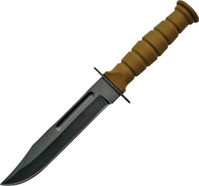 China Made Survival Fixed Blade Desert Tn Fixed Blade Knife 4.25in Clip Point Desert Tan Rubber Handle - China Made