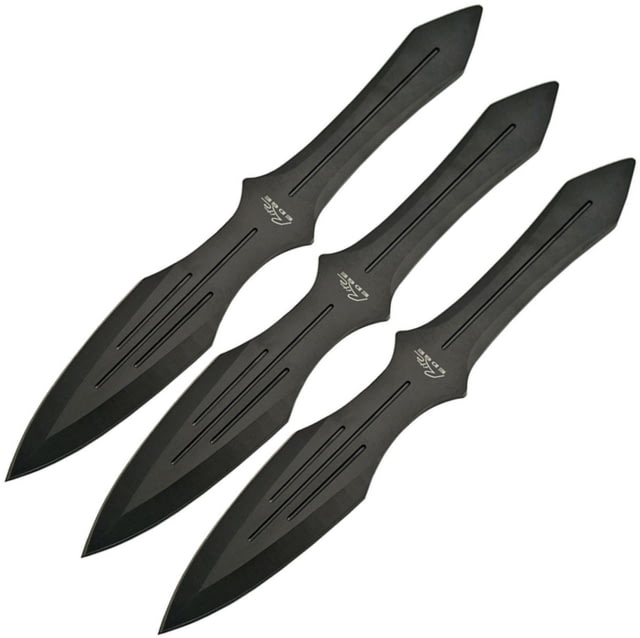 China Made Three Piece Knife Throwing Set Fixed Blade Knife Overall 10in Blade 3.38in Standard Edge One Piece Black SS Double Edge Blade Black Nylon - China Made