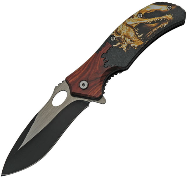 China Made Wildlife Linerlock Dragon A/O Folding Knife 3.5" two-tone finish stainless blade Plastic handle