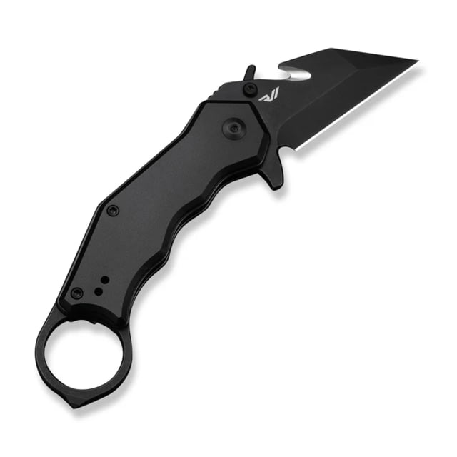 CIVIVI Amaroq Flipper & Thumb Stud & Button Lock Knife Black Aluminum Handle 2.11inch Black Stonewashed Nitro-v Blade