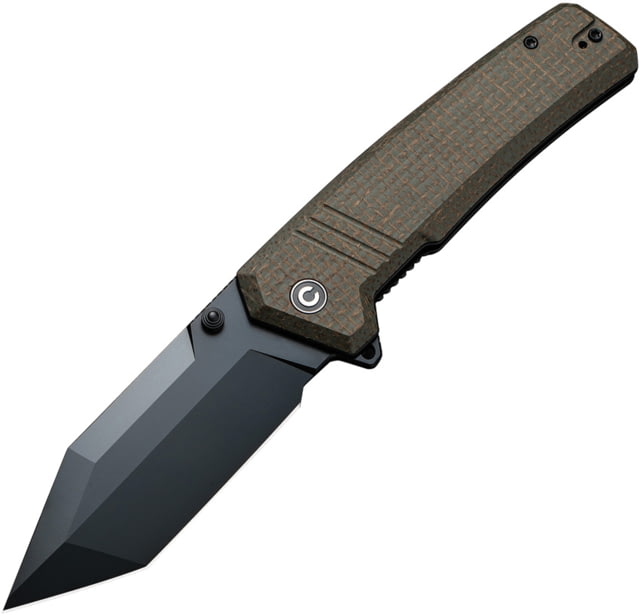 CIVIVI Bhaltair Green Burlap Folding Knife 5in Closed 4in Black 14C28N Sandvik SS Tanto Blade Green Burlap Micarta Handle Nylon Case - Civivi