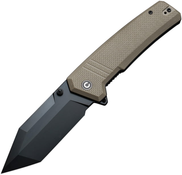 CIVIVI Bhaltair Tan G10 Folding Knife 5in Closed 4in Black Finish 14C28N Sandvik SS Tanto Blade Tan G10 Handle Nylon Case - Civivi