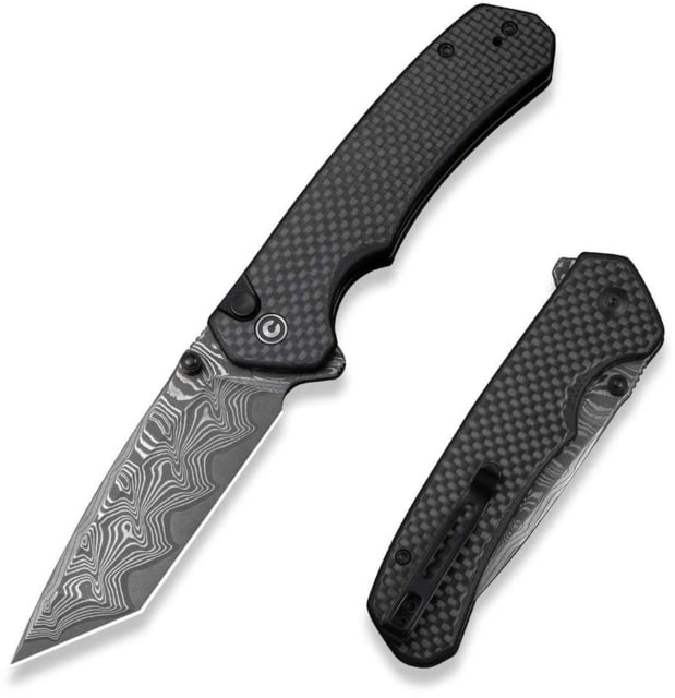 CIVIVI Button Lock Brazen Flipper & Thumb Stud Knife Twill Carbon Fiber Overlay On Black G10 Handle 3.46inch Damascus Blade - CIVIVI Knives