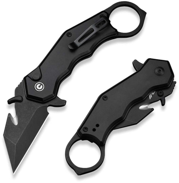 CIVIVI Amaroq Flipper & Thumb Stud & Button Lock Knife Black Aluminum Handle 2.11inch Black Stonewashed Nitro-v Blade - Civivi