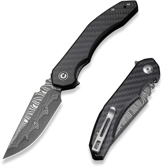 CIVIVI Bluetick Assisted Opening Folding Knife 3.47in Damascus Drop Point G10/Carbon Fiber Handle Gray