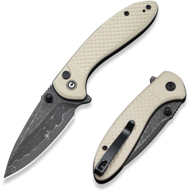 CIVIVI Faeger Assisted Opening Folding Knife 2.98in Damascus Drop Point G10 Ivory Handle Black