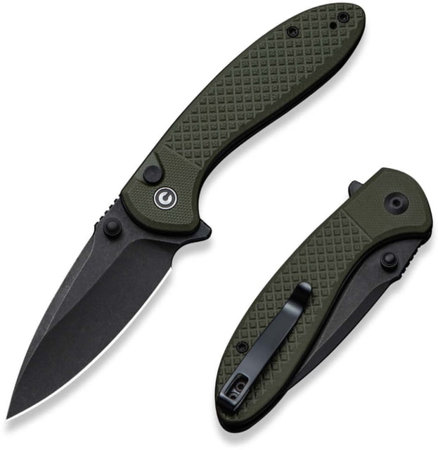 CIVIVI Faeger Assisted Opening Folding Knife 2.98in Damascus Drop Point G10 OD Green Handle Black