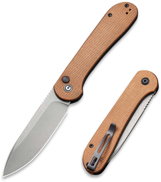 CIVIVI Civivi Elementum 3.47" Brown Micarta/Stonewashed 3.50 in Folding Knife Brown canvas micarta