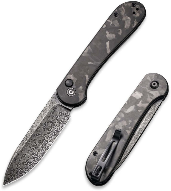 CIVIVI Elementum Folding Knife 3.47in Damascus Blade Carbon Fiber/Steel Handle Marble/Black - Civivi