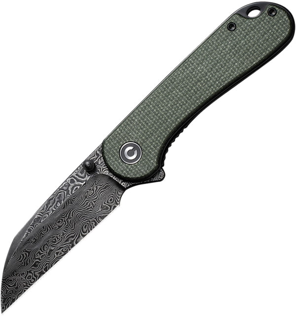 CIVIVI Elementum II Micarta Folding Knife 4in Closed 3in Damascus Steel Blade Green Canvas Micarta Handle Nylon Case