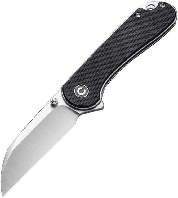 CIVIVI Elementum Black Folding Knife 4in Closed 3in Satin Nitro V Steel Wharncliffe Blade Black G10 Handle Nylon Case