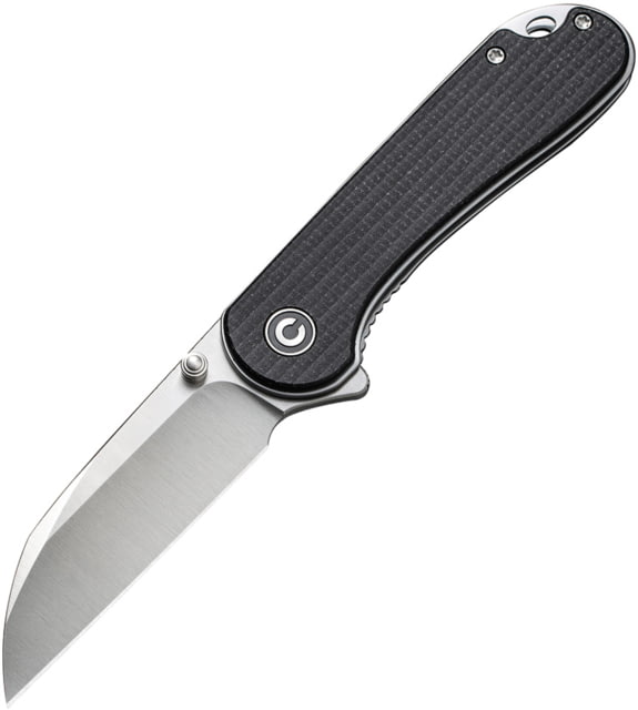 CIVIVI Elementum Black Micarta Folding Knife 4in Closed 3in Satin Nitro V Steel Wharncliffe Blade Black Canvas Micarta Handle Nylon Case