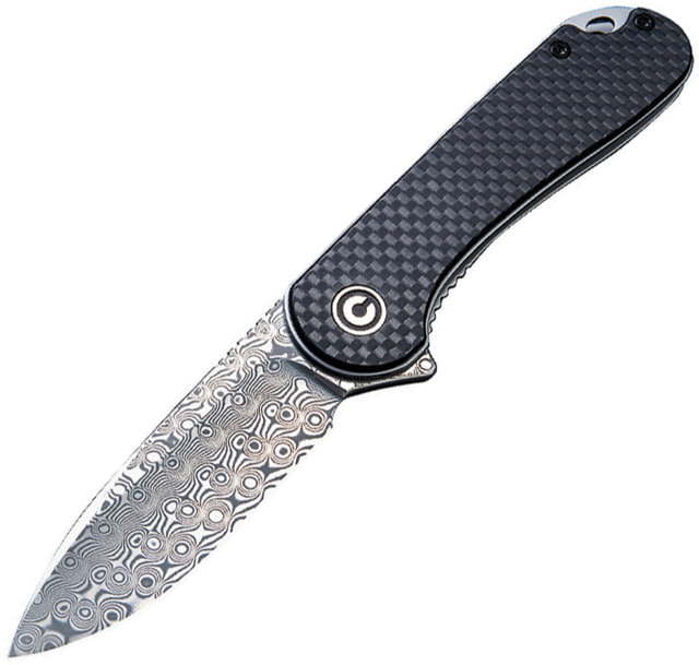 CIVIVI Elementum Linerlock Damascus Folding Knife 3" Damascus steel blade Black G10 handle with carbon fiber overlay - Civivi