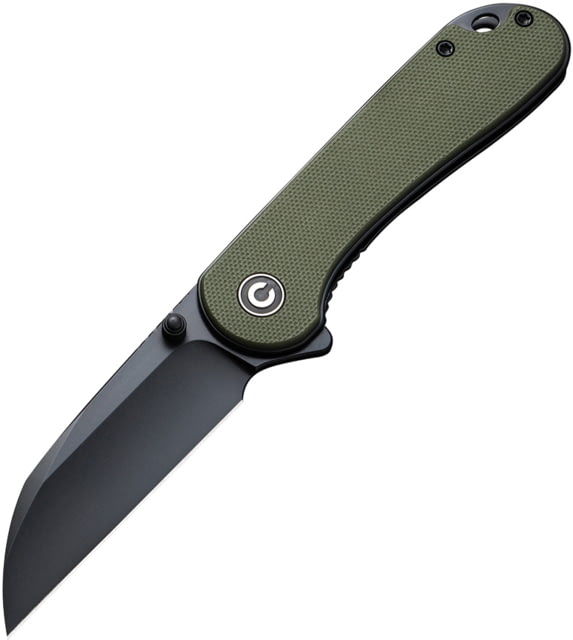 CIVIVI Elementum OD Folding Knife 4in Closed 3in Black Finish Nitro V Steel Wharncliffe Blade OD Green G10 Handle Nylon Case - Civivi