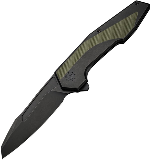 CIVIVI Hypersonic OD Folding Knife 4.75in Closed 3.75in Black Stonewash 14C28N Sandvik SS Blade Black Stonewash SS Handle w/ OD Green G10 Inlay