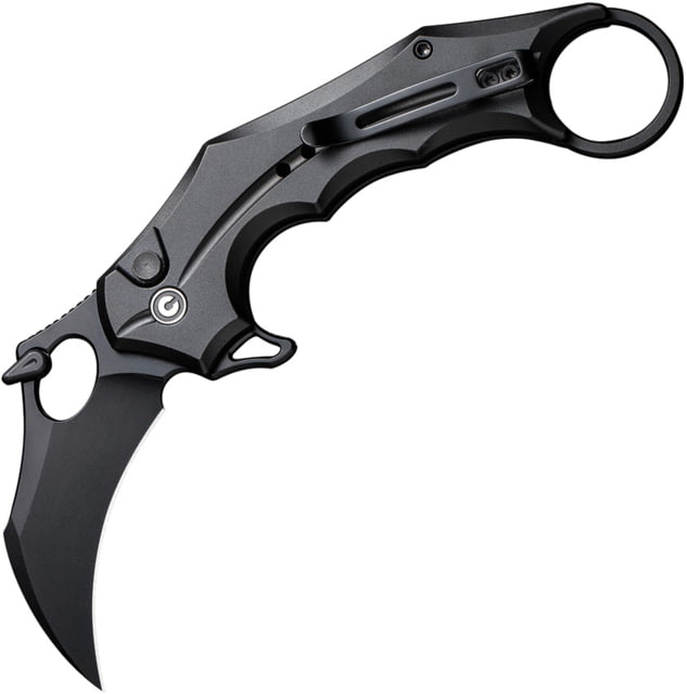 CIVIVI Incisor II Black Folding Knife 5in Closed 2in Black Stonewash Nitro V Steel Karambit Blade Black Anodized Aluminum Handle Nylon Belt Sheath - Civivi