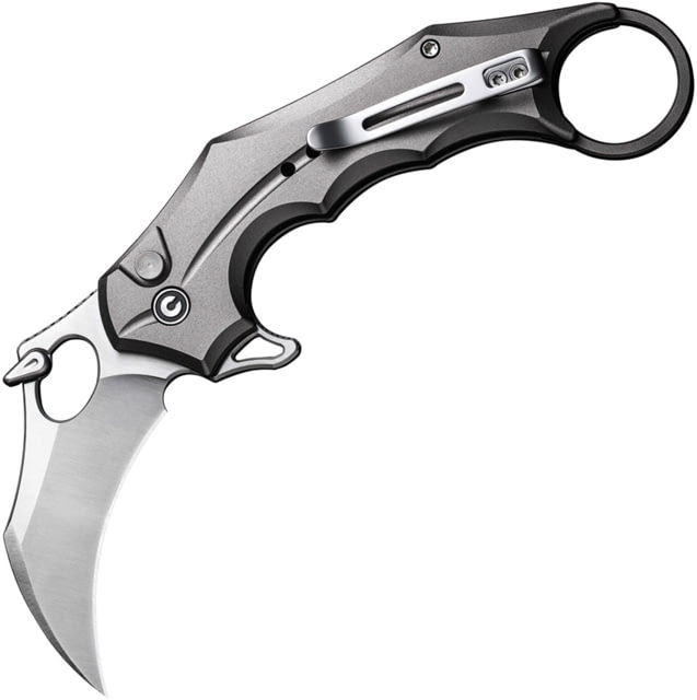 CIVIVI Incisor II Gray Folding Knife 5in Closed 2in Satin Nitro V Steel Karambit Blade Gray Anodized Aluminum Handle Black Nylon Belt Sheath
