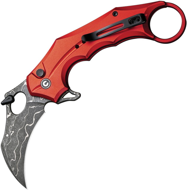 CIVIVI Incisor II Red Folding Knife 5in Closed 2in Damascus Steel Karambit Blade Red Aluminum Handle Black Nylon Belt Sheath - CIVIVI Knives