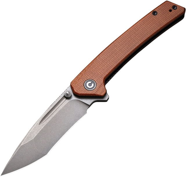 CIVIVI Keen Nadder Linerlock Folding Knife 3.5" stonewash finish Bohler N690 stainless tanto Brown micarta handle