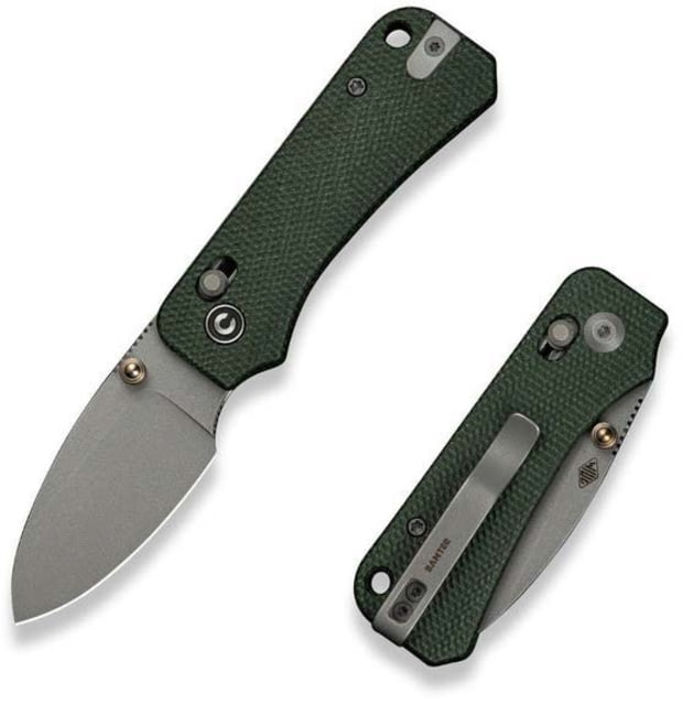 Civivi Knives Baby Banter 2 2.34" Folding Drop Point Plain Gray Stonewashed Nitro-V Steel Blade Green Textured Canvas Micarta Handle