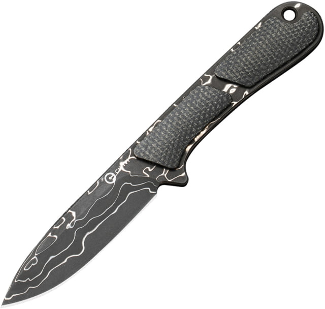 CIVIVI Mini Elementum Micarta Fixed Blade Knife 5in Overall 2.25in Black Damascus Steel Blade Green Canvas Micarta Handle Black Kydex Neck Sheath