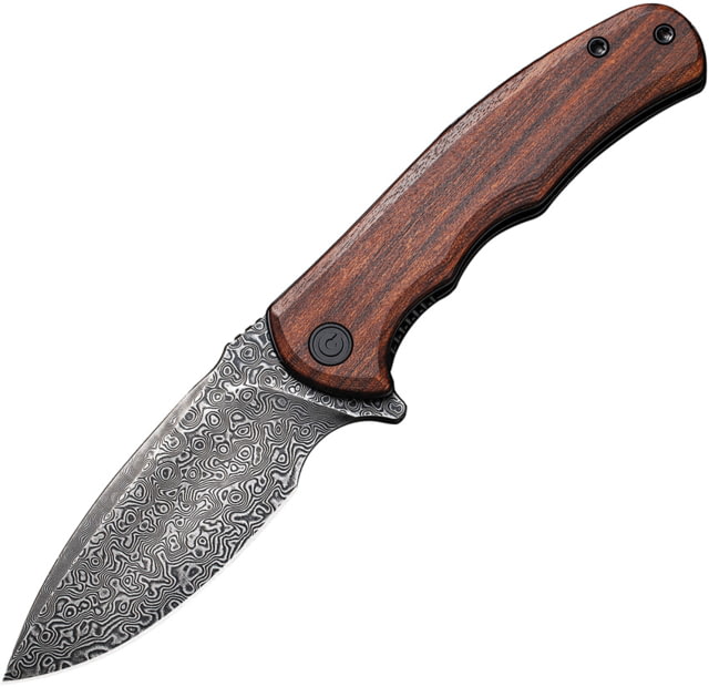 CIVIVI Mini Praxis Wood Folding Knife 4in Closed 3in Damascus Steel Blade Brown Wood Handle Nylon Case - Civivi
