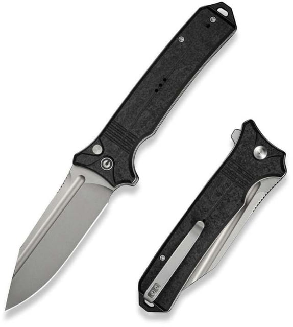 CIVIVI Neurohaptic Flipper & Button Lock Knife Black Shredded G10 Handle 3.74inch Stonewashed Nitro-v Blade - Civivi
