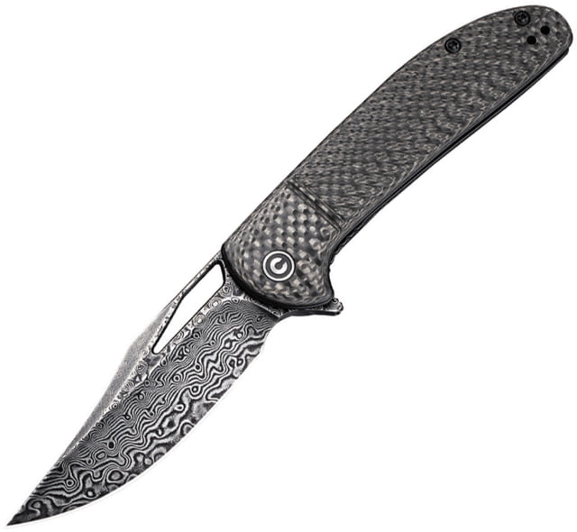 CIVIVI Ortis Linerlock CF Folding Knife 3.25" Damascus steel clip point blade Carbon fiber handle - Civivi